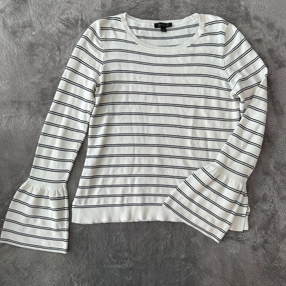 Ann Taylor Ivory and Ebony Striped Crew Neck Sweater
